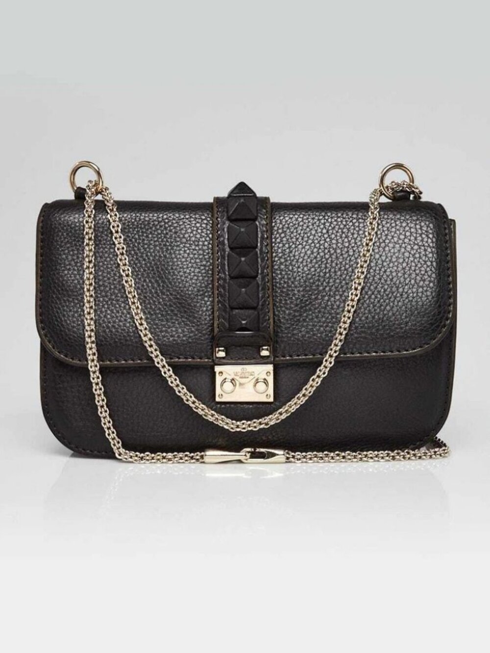 Valentino Black Leather Glam Lock Medium Flap Bag